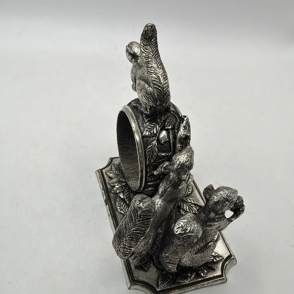 Franklin Mint Animals At Play Napkin Ring Silver Plate Squirrels Vintage 1977